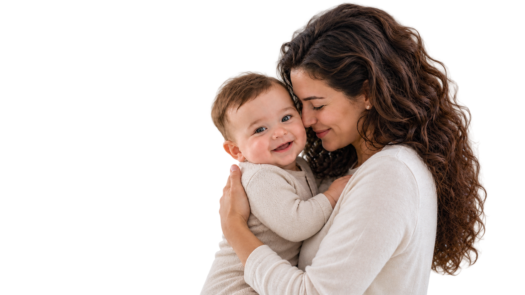 Mother holding her smiling baby